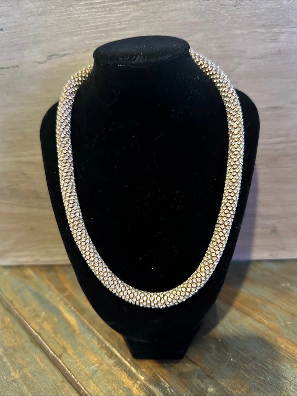 Gold Tone Rhinestone Mesh Collar Necklace Statement Bib Necklace